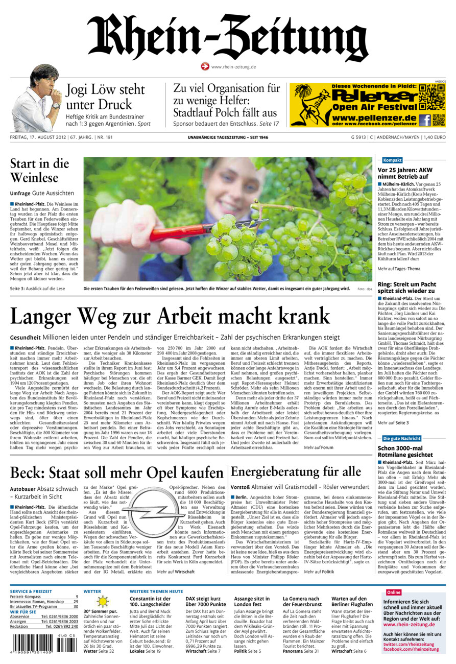 Rhein-Zeitung Andernach & Mayen vom Freitag, 17.08.2012