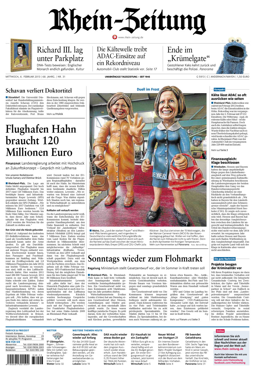 Rhein-Zeitung Andernach & Mayen vom Mittwoch, 06.02.2013