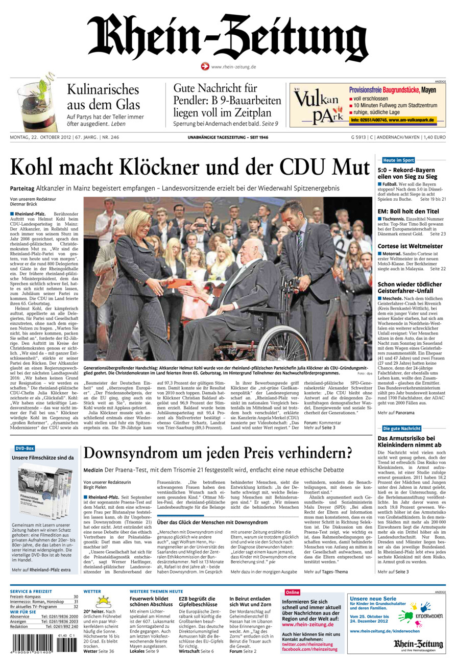 Rhein-Zeitung Andernach & Mayen vom Montag, 22.10.2012