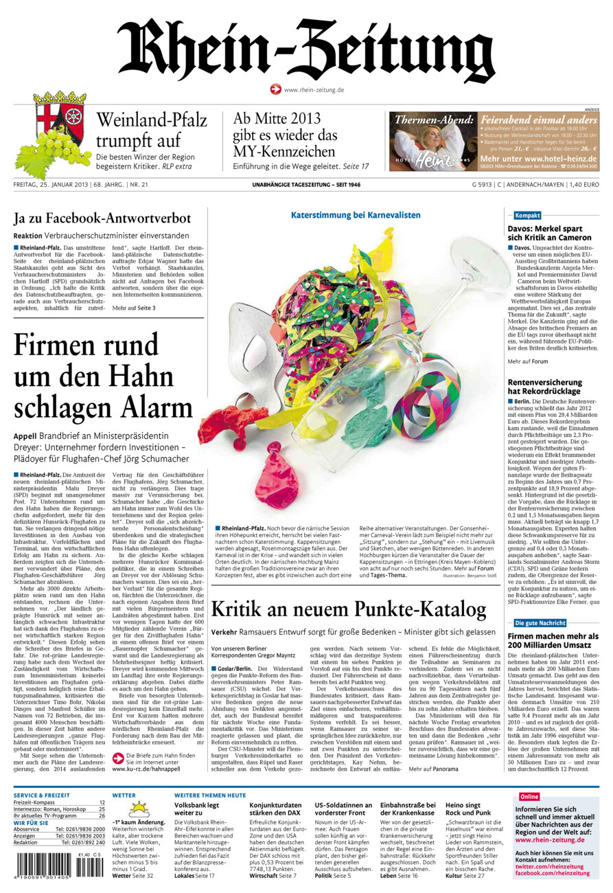 Rhein-Zeitung Andernach & Mayen vom Freitag, 25.01.2013
