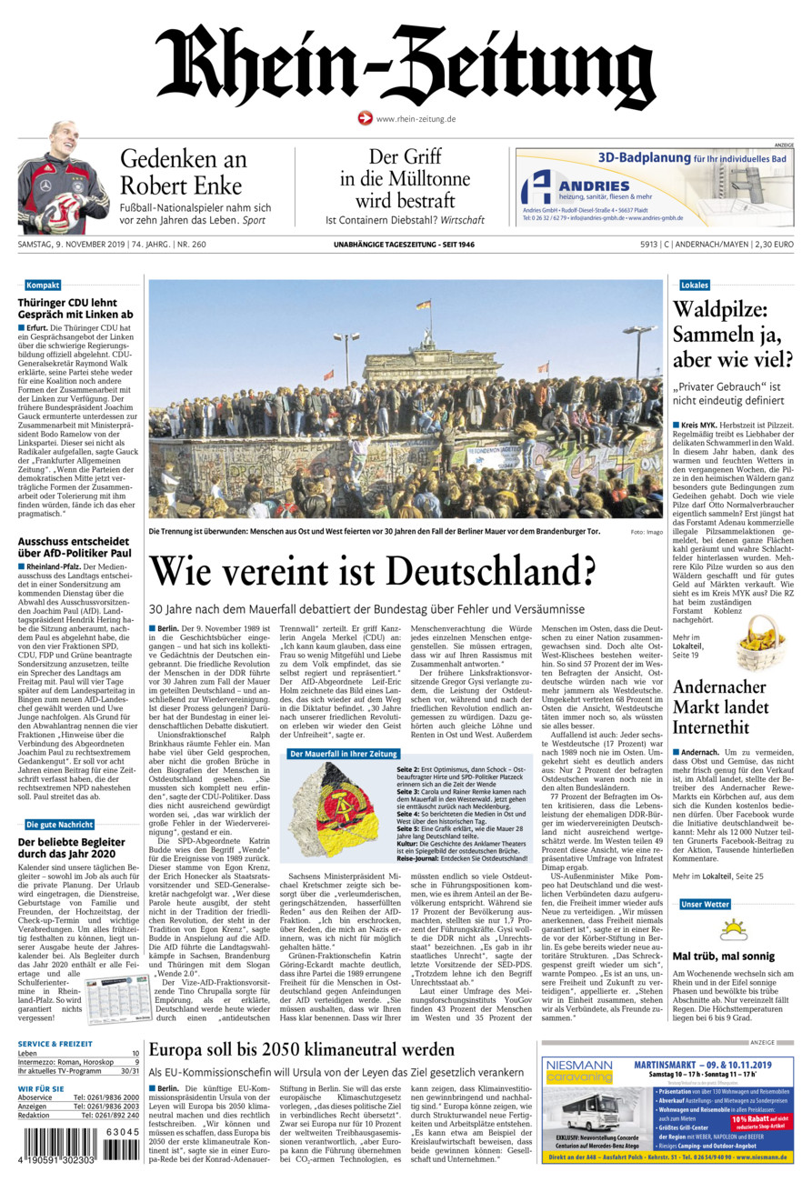 Rhein-Zeitung Andernach & Mayen vom Samstag, 09.11.2019