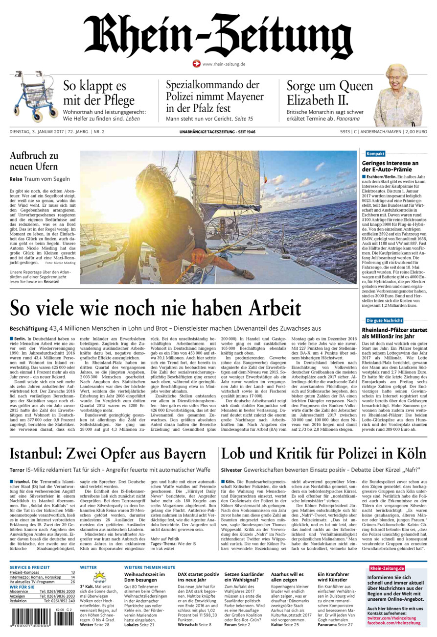 Rhein-Zeitung Andernach & Mayen vom Dienstag, 03.01.2017