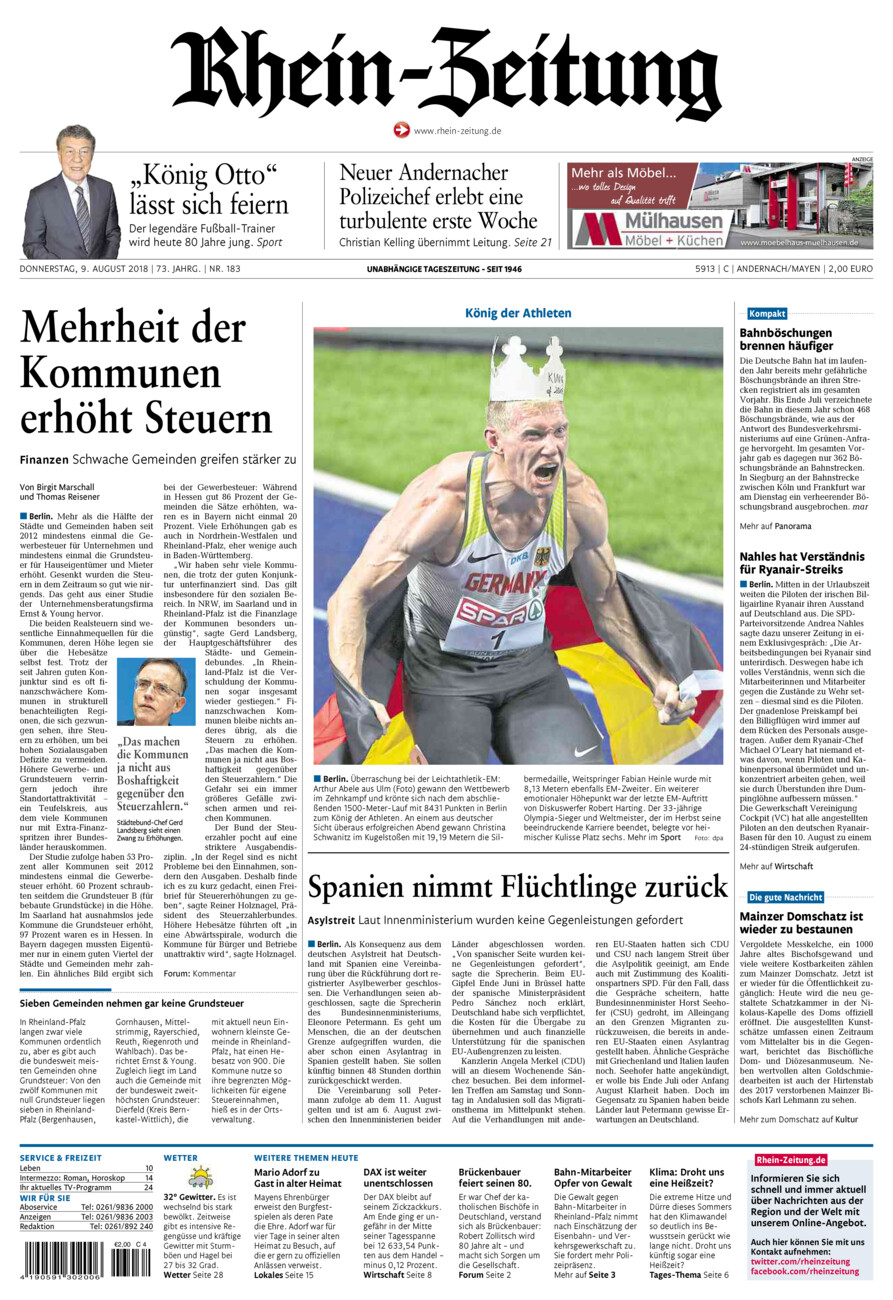 Rhein-Zeitung Andernach & Mayen vom Donnerstag, 09.08.2018