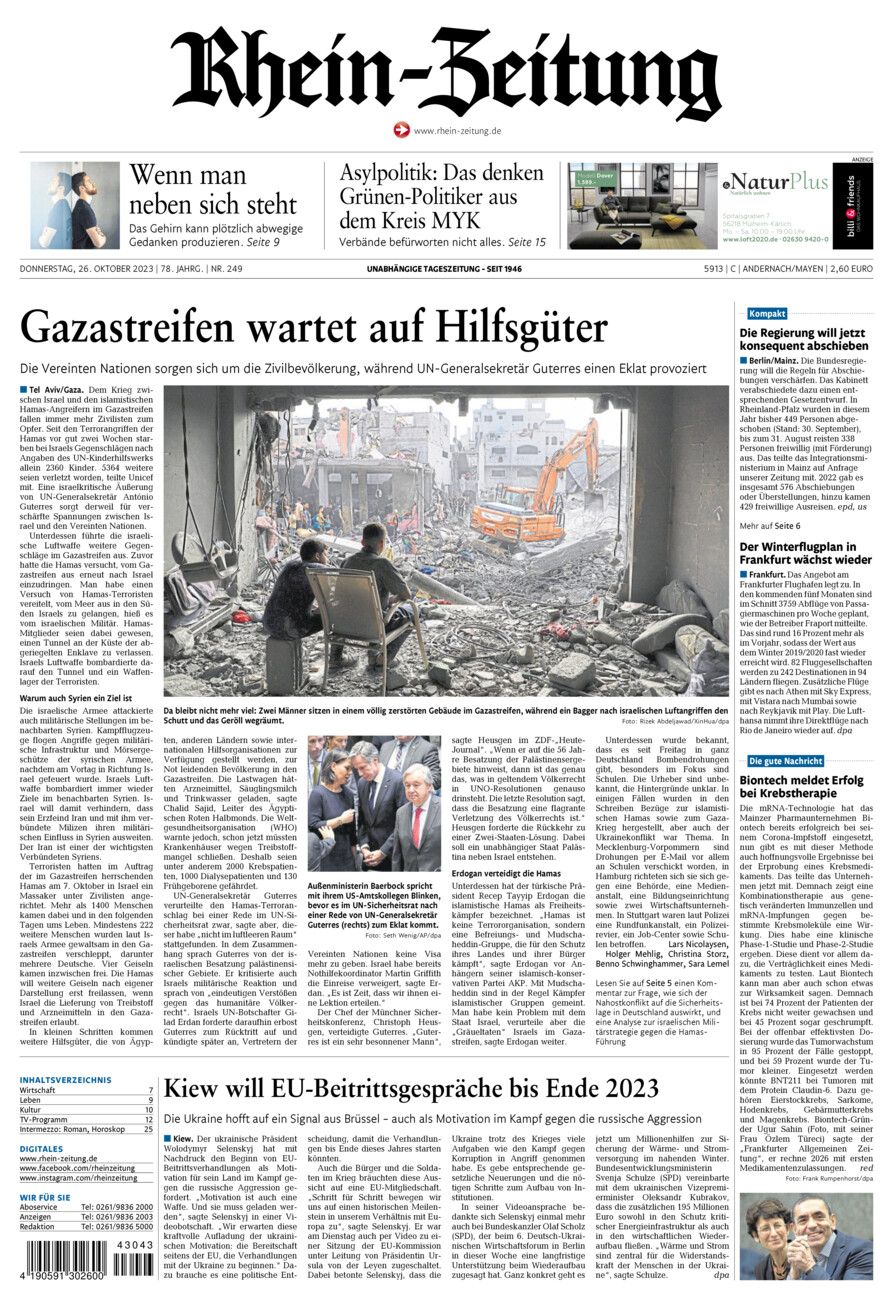 Rhein-Zeitung Andernach & Mayen vom Donnerstag, 26.10.2023