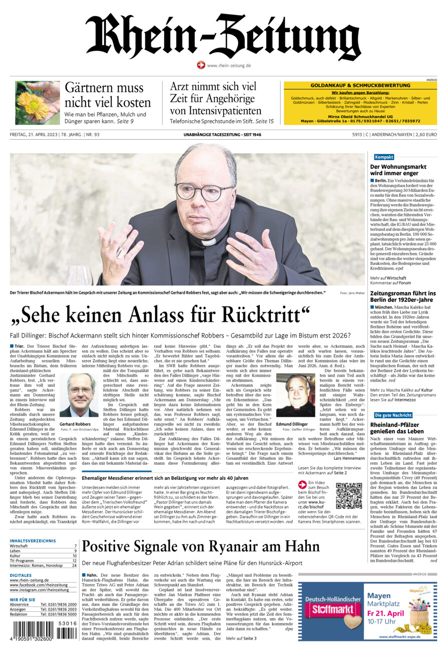 Rhein-Zeitung Andernach & Mayen vom Freitag, 21.04.2023