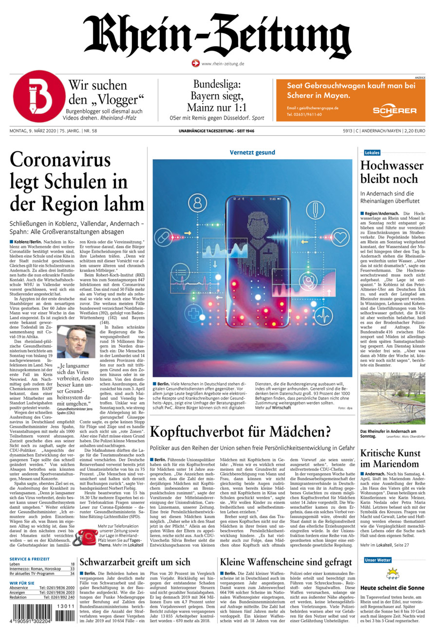 Rhein-Zeitung Andernach & Mayen vom Montag, 09.03.2020