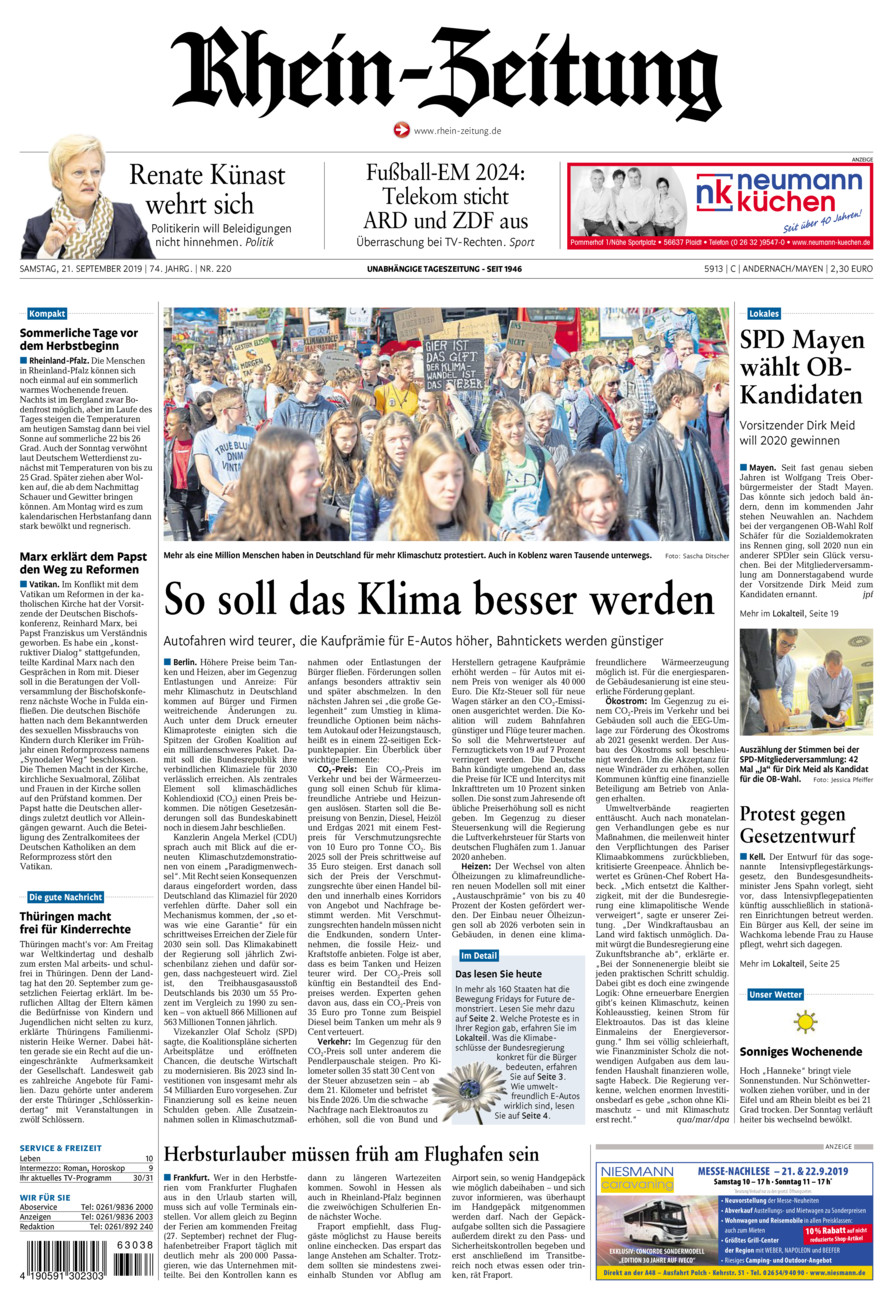 Rhein-Zeitung Andernach & Mayen vom Samstag, 21.09.2019