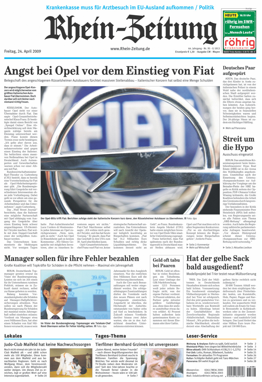 Rhein-Zeitung Andernach & Mayen vom Freitag, 24.04.2009