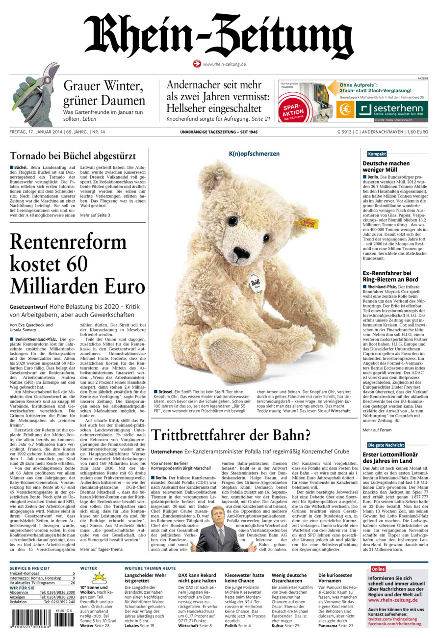 Rhein-Zeitung Andernach & Mayen vom Freitag, 17.01.2014