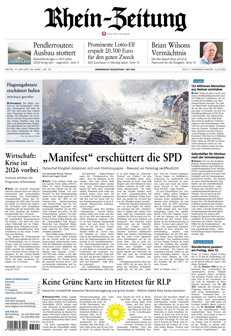Rhein-Zeitung Andernach & Mayen vom Freitag, 13.06.2025