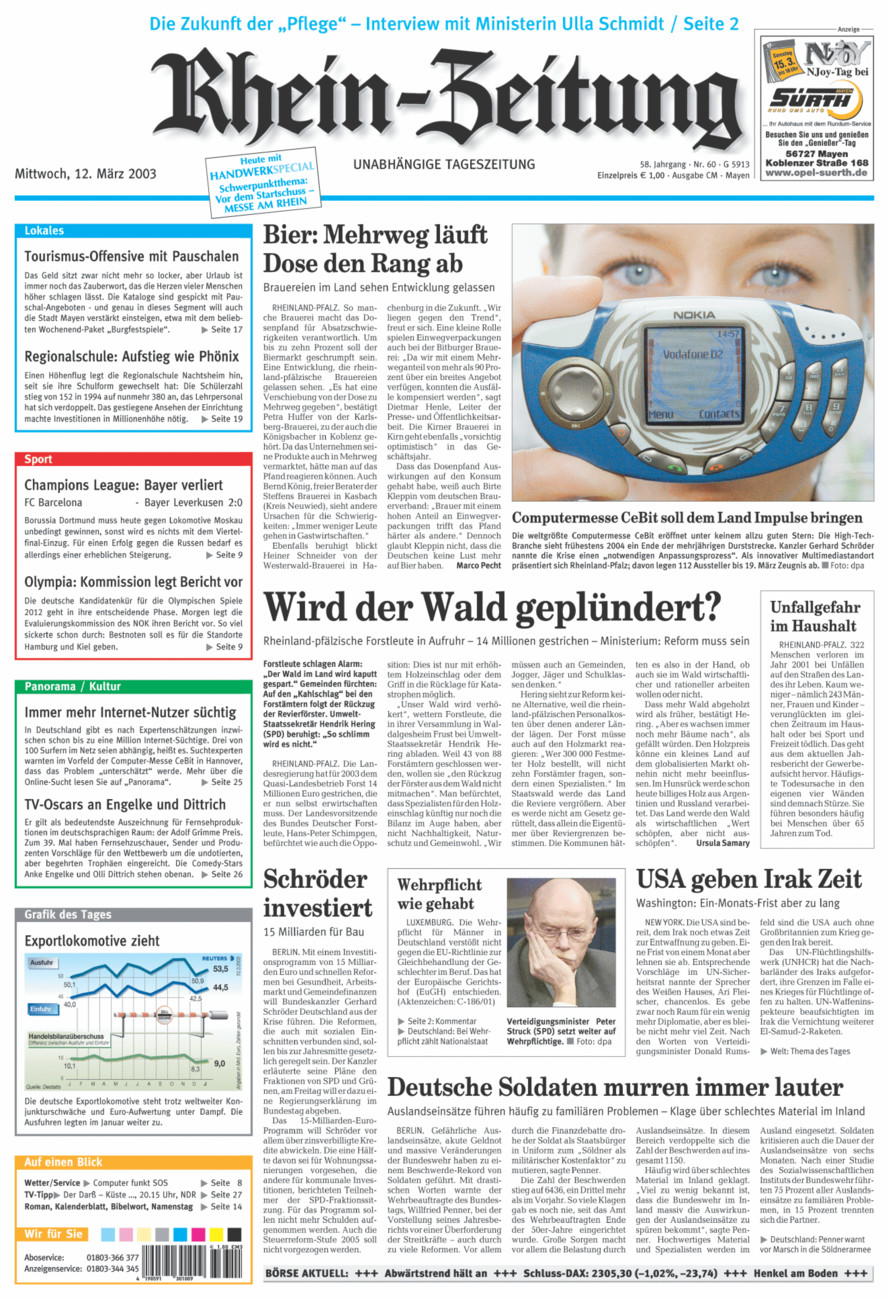 Rhein-Zeitung Andernach & Mayen vom Mittwoch, 12.03.2003