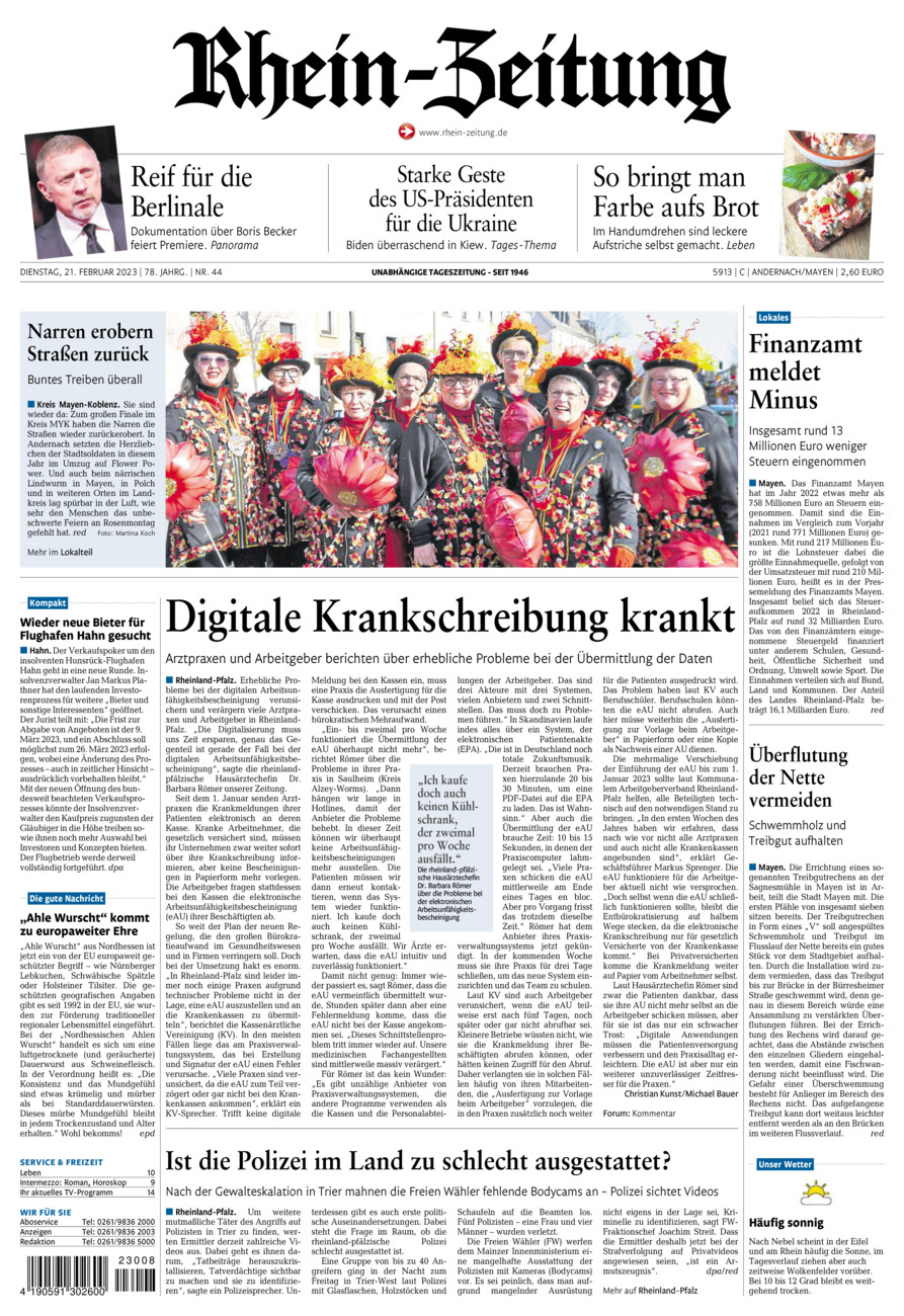 Rhein-Zeitung Andernach & Mayen vom Dienstag, 21.02.2023