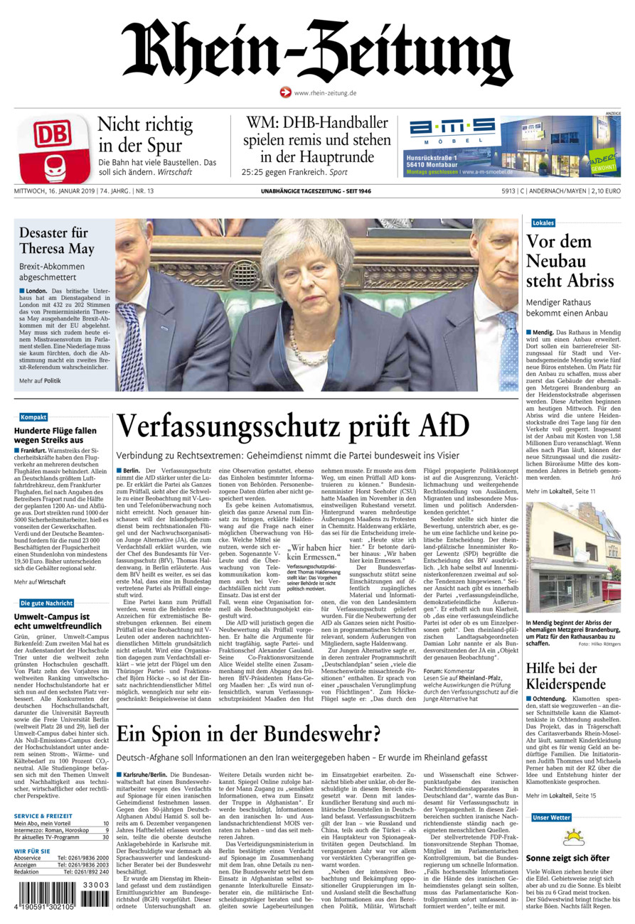 Rhein-Zeitung Andernach & Mayen vom Mittwoch, 16.01.2019