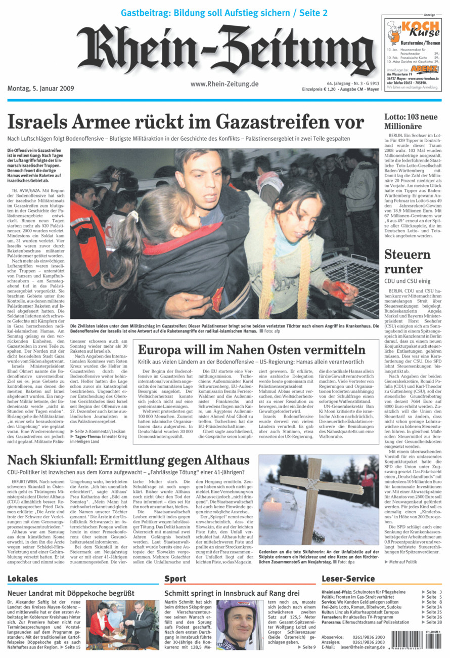 Rhein-Zeitung Andernach & Mayen vom Montag, 05.01.2009