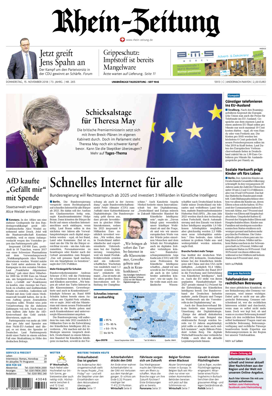 Rhein-Zeitung Andernach & Mayen vom Donnerstag, 15.11.2018