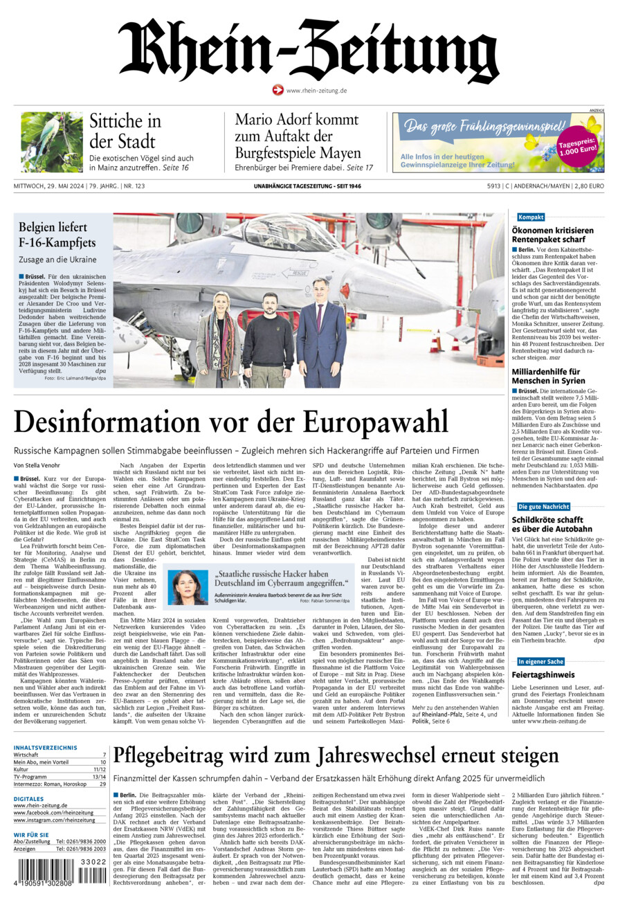 Rhein-Zeitung Andernach & Mayen vom Mittwoch, 29.05.2024