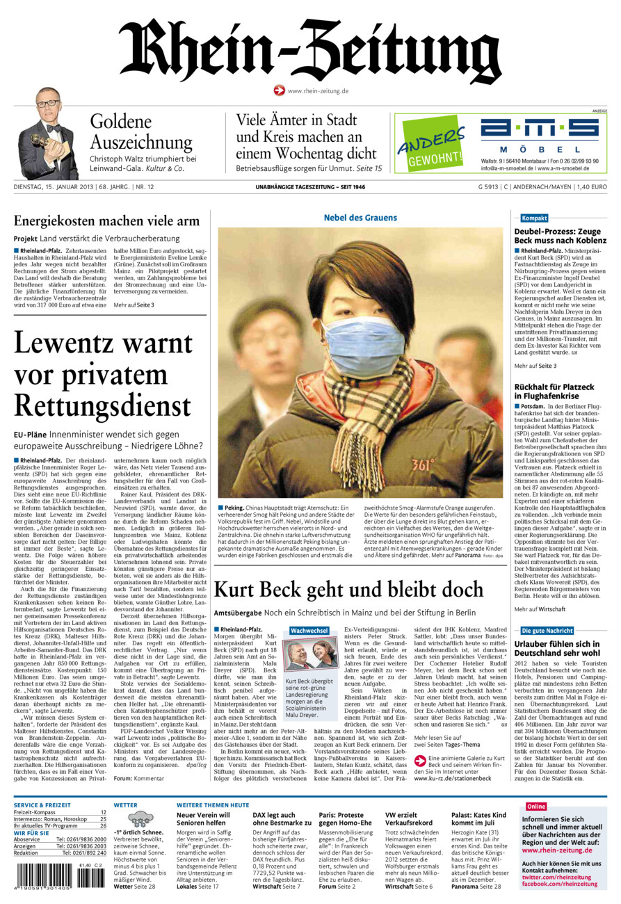 Rhein-Zeitung Andernach & Mayen vom Dienstag, 15.01.2013