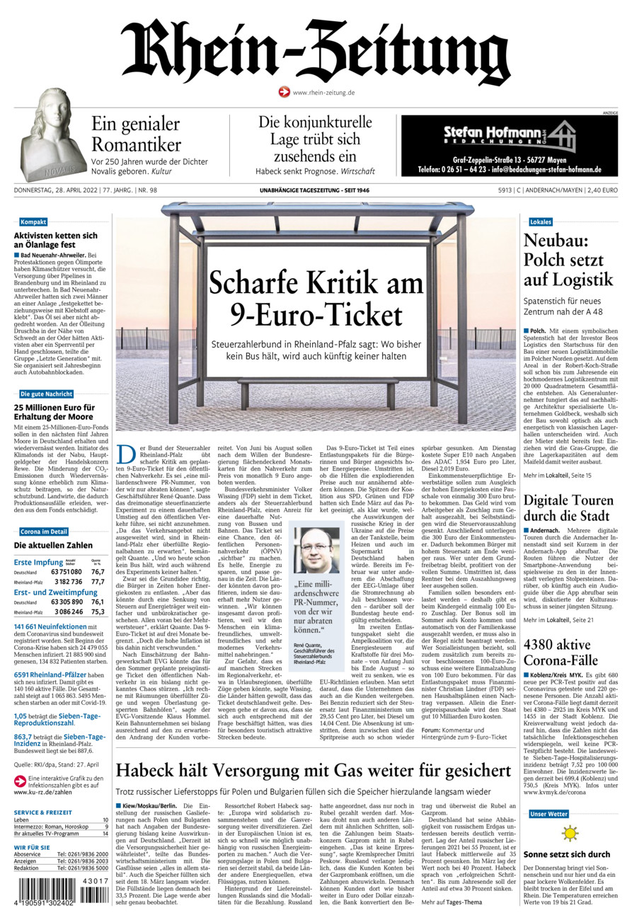 Rhein-Zeitung Andernach & Mayen vom Donnerstag, 28.04.2022