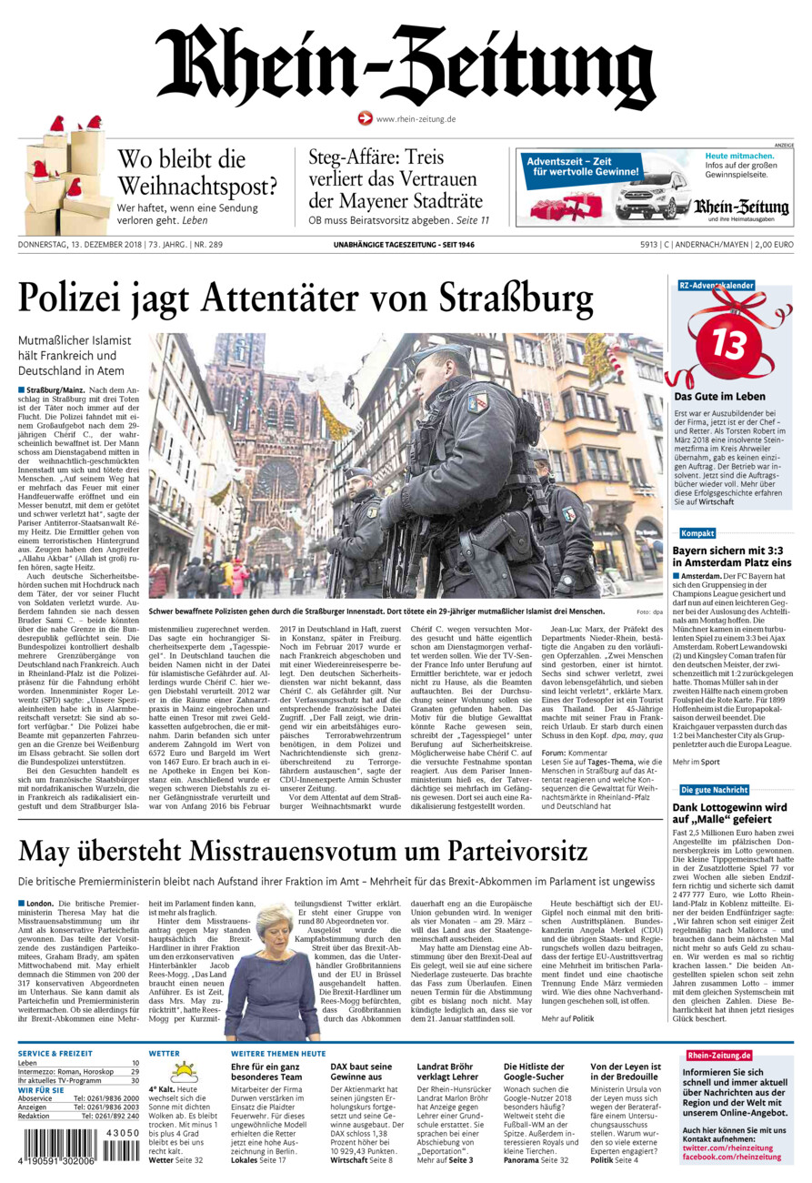Rhein-Zeitung Andernach & Mayen vom Donnerstag, 13.12.2018