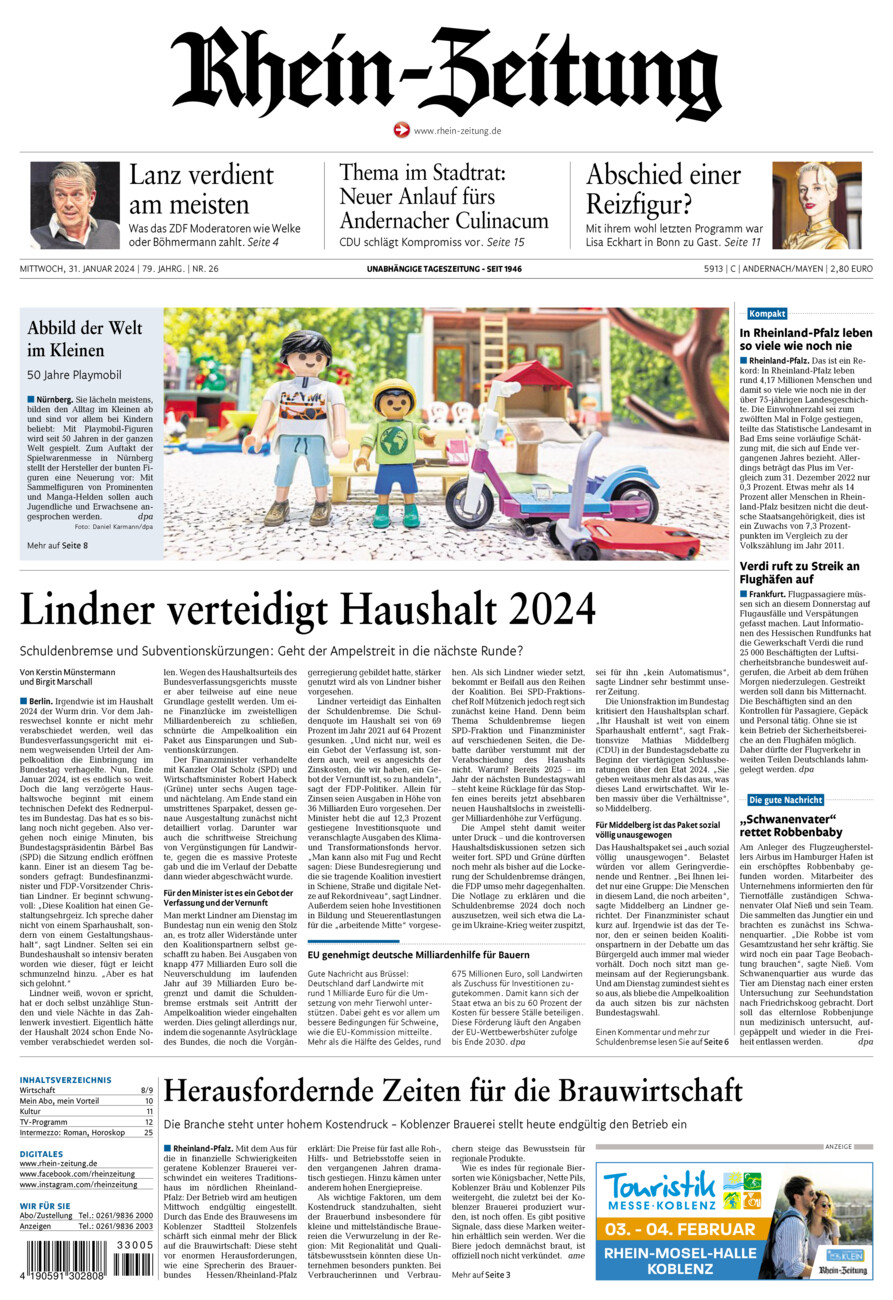 Rhein-Zeitung Andernach & Mayen vom Mittwoch, 31.01.2024