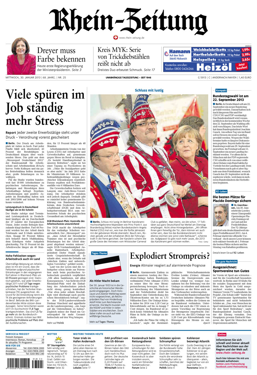 Rhein-Zeitung Andernach & Mayen vom Mittwoch, 30.01.2013
