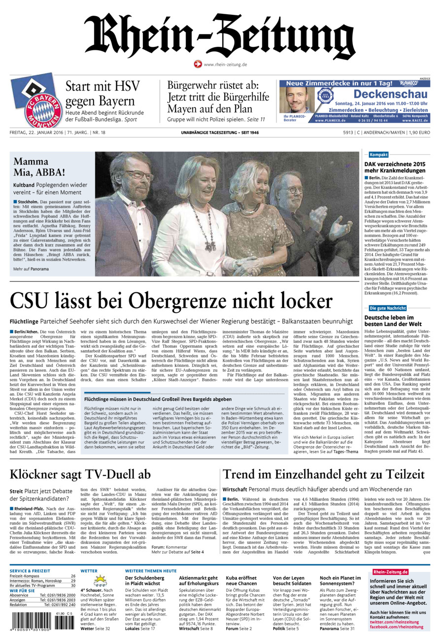 Rhein-Zeitung Andernach & Mayen vom Freitag, 22.01.2016