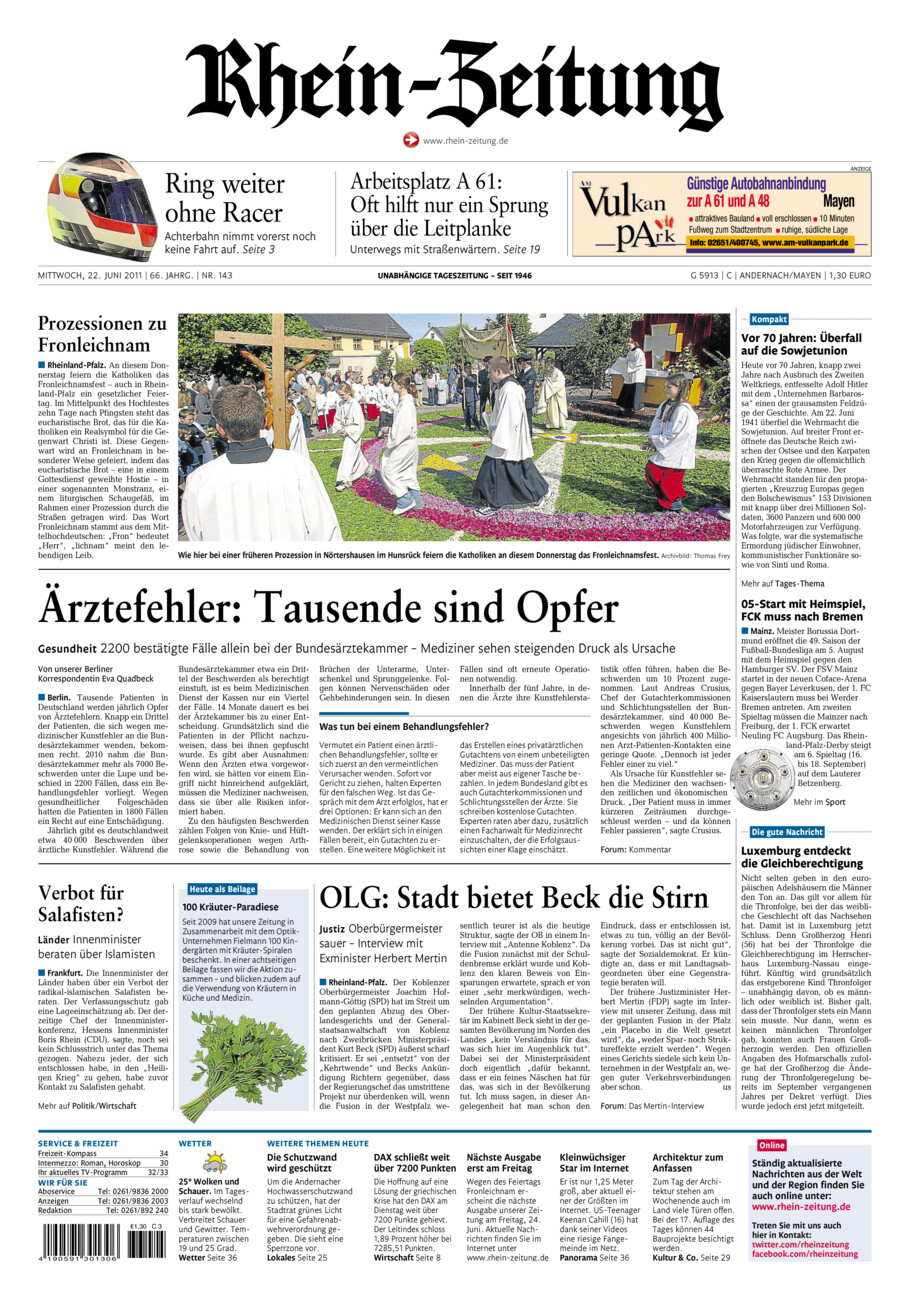 Rhein-Zeitung Andernach & Mayen vom Mittwoch, 22.06.2011