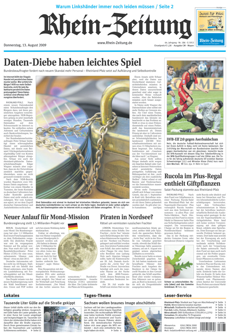 Rhein-Zeitung Andernach & Mayen vom Donnerstag, 13.08.2009