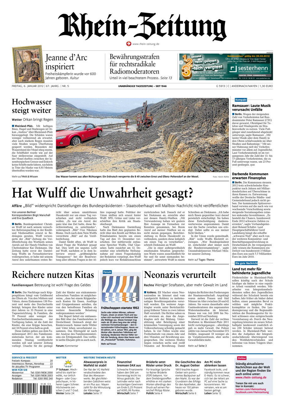 Rhein-Zeitung Andernach & Mayen vom Freitag, 06.01.2012