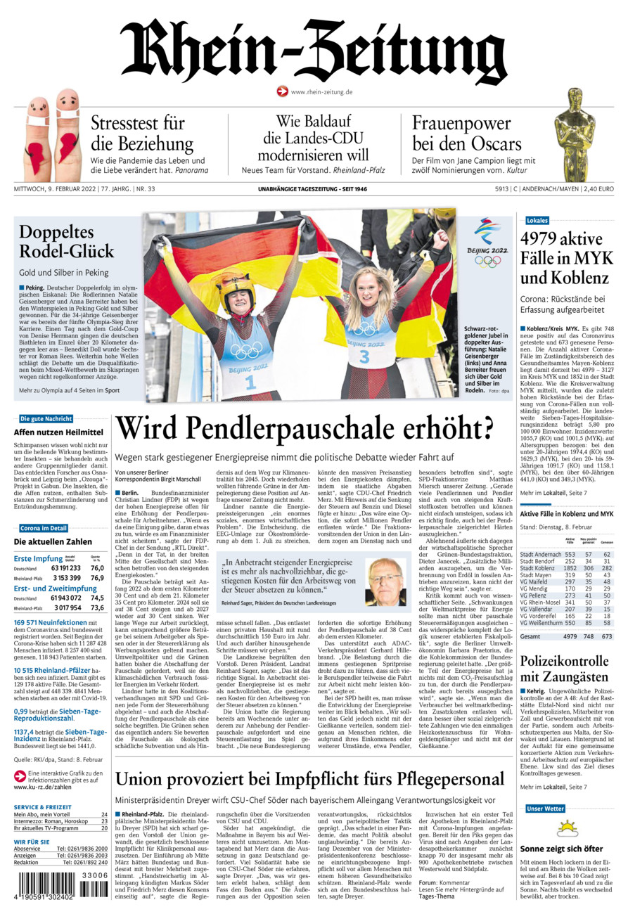 Rhein-Zeitung Andernach & Mayen vom Mittwoch, 09.02.2022