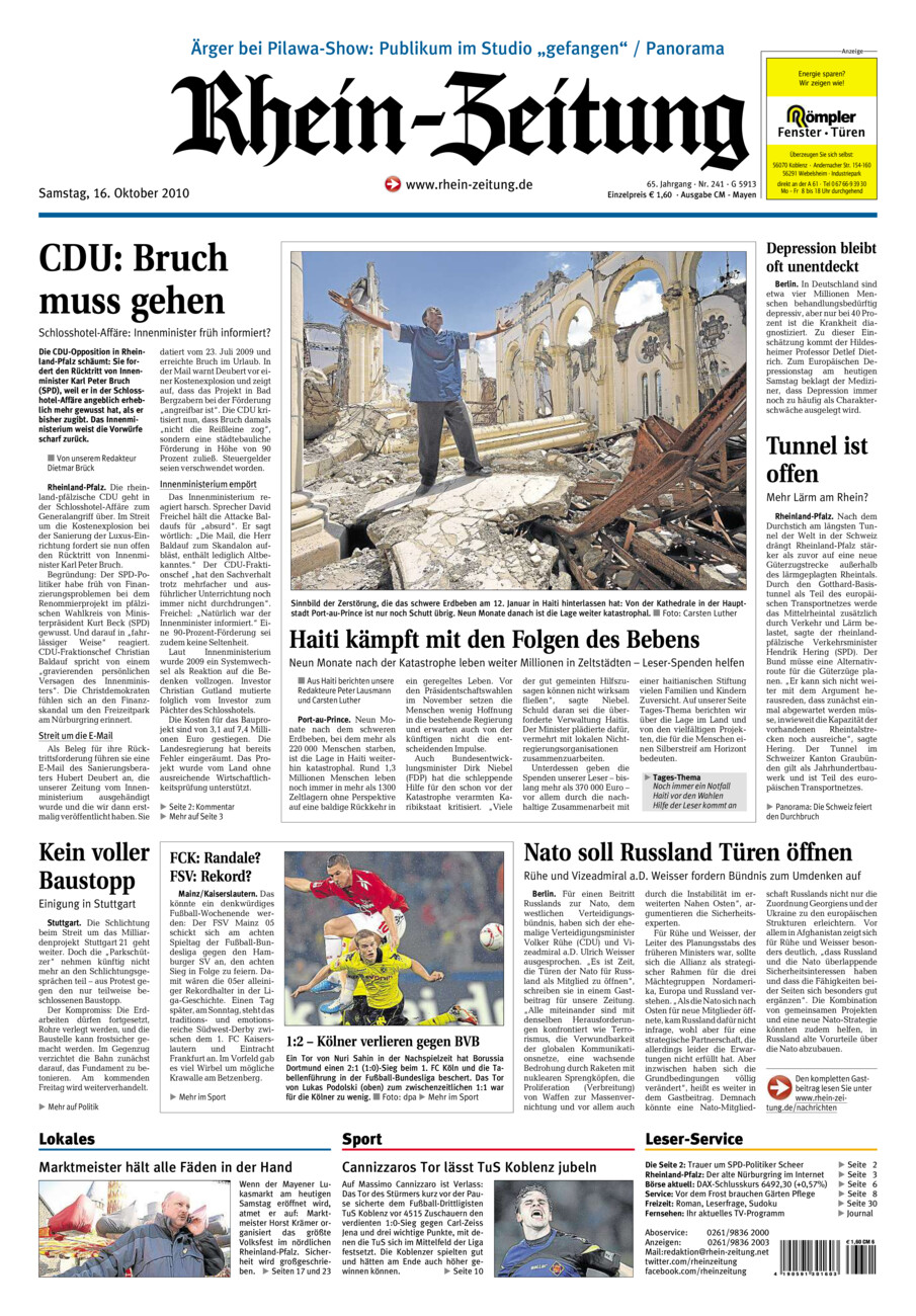 Rhein-Zeitung Andernach & Mayen vom Samstag, 16.10.2010