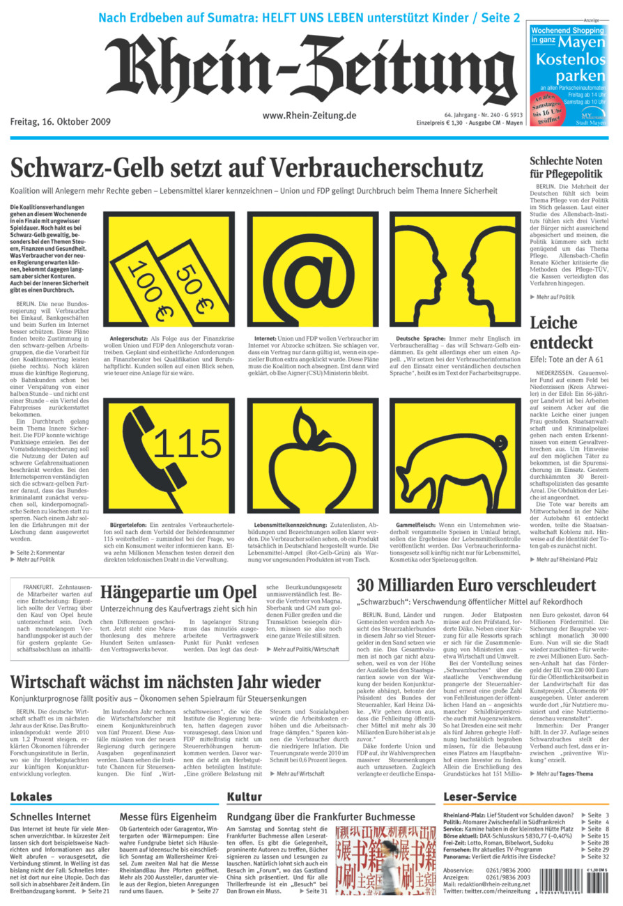 Rhein-Zeitung Andernach & Mayen vom Freitag, 16.10.2009