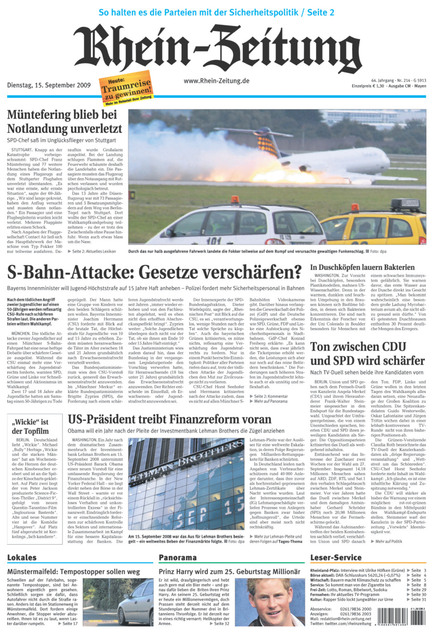 Rhein-Zeitung Andernach & Mayen vom Dienstag, 15.09.2009