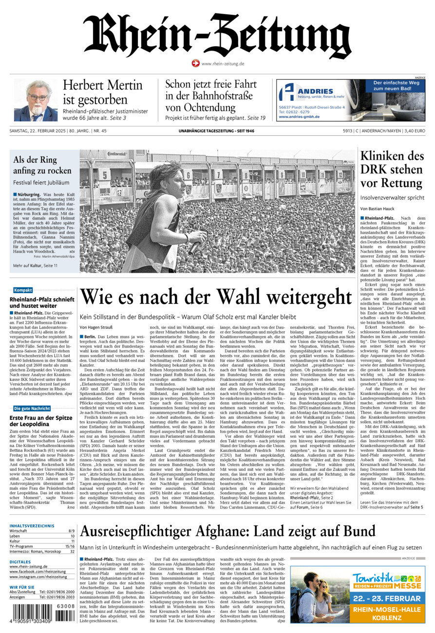 Rhein-Zeitung Andernach & Mayen vom Samstag, 22.02.2025