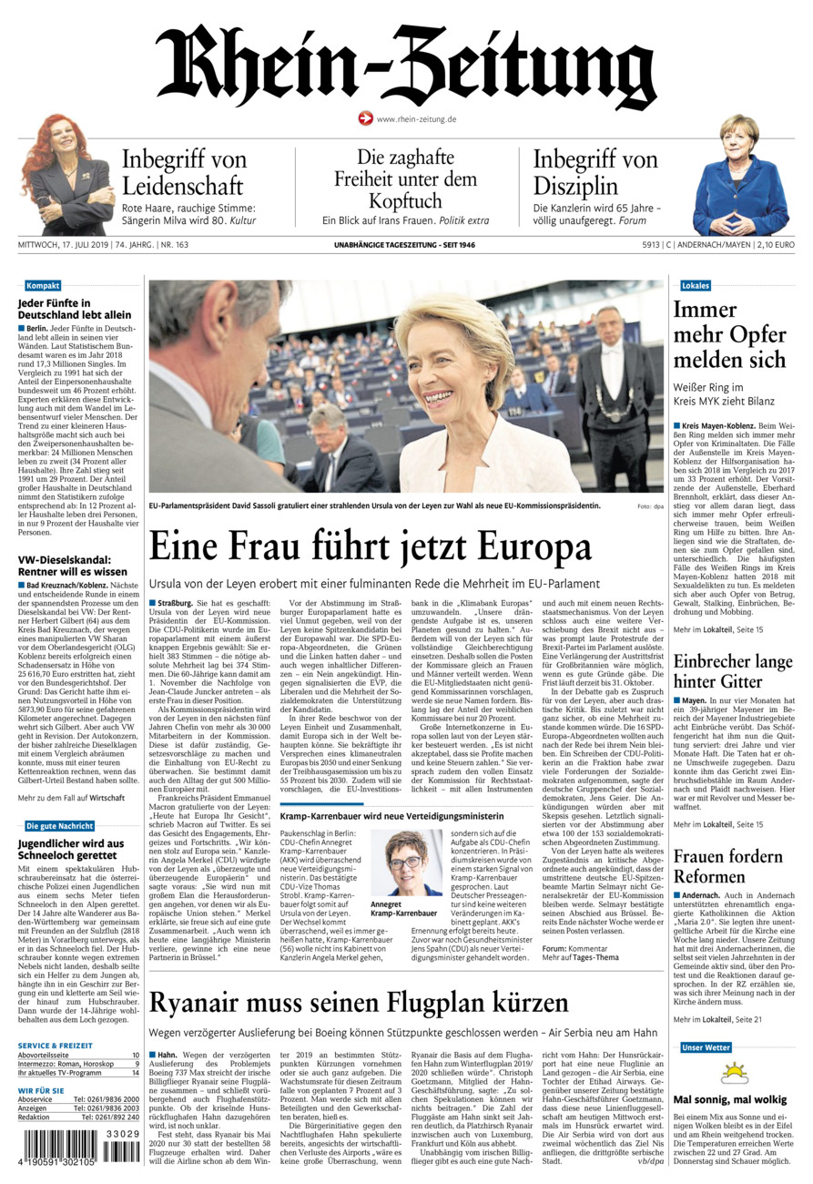 Rhein-Zeitung Andernach & Mayen vom Mittwoch, 17.07.2019