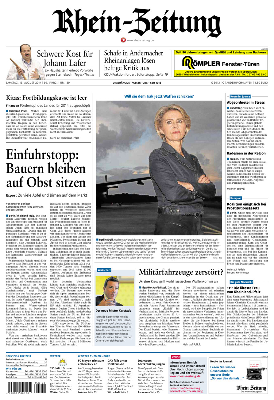 Rhein-Zeitung Andernach & Mayen vom Samstag, 16.08.2014