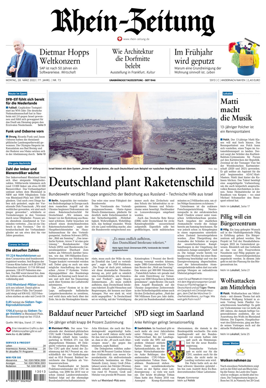 Rhein-Zeitung Andernach & Mayen vom Montag, 28.03.2022