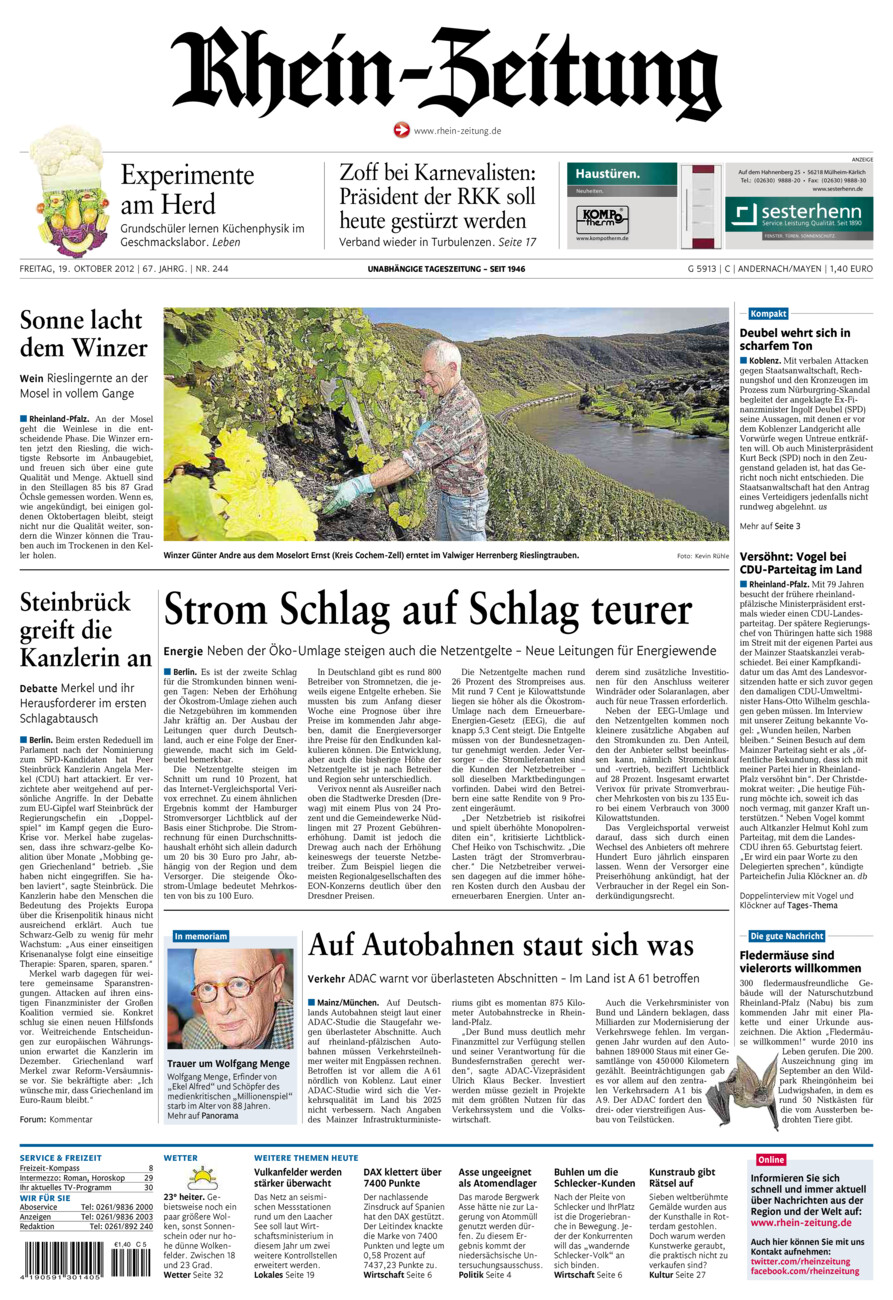 Rhein-Zeitung Andernach & Mayen vom Freitag, 19.10.2012