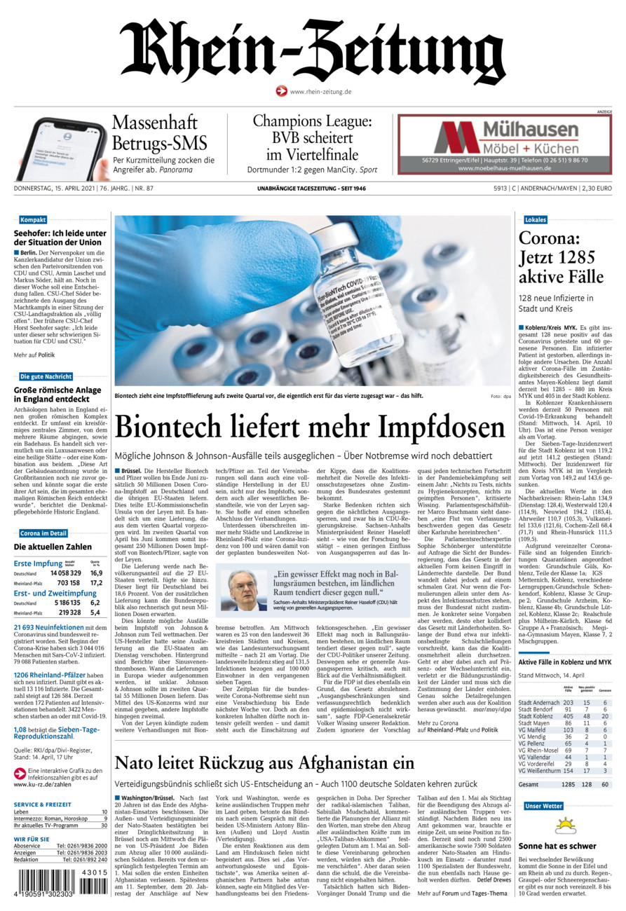 Rhein-Zeitung Andernach & Mayen vom Donnerstag, 15.04.2021