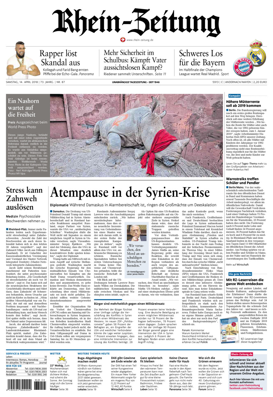 Rhein-Zeitung Andernach & Mayen vom Samstag, 14.04.2018
