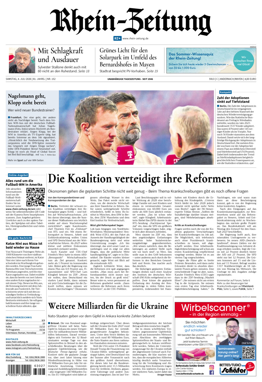 Rhein-Zeitung Andernach & Mayen vom Samstag, 04.07.2026