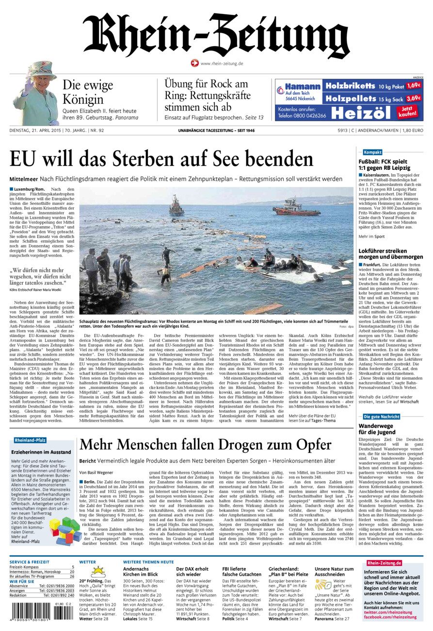 Rhein-Zeitung Andernach & Mayen vom Dienstag, 21.04.2015