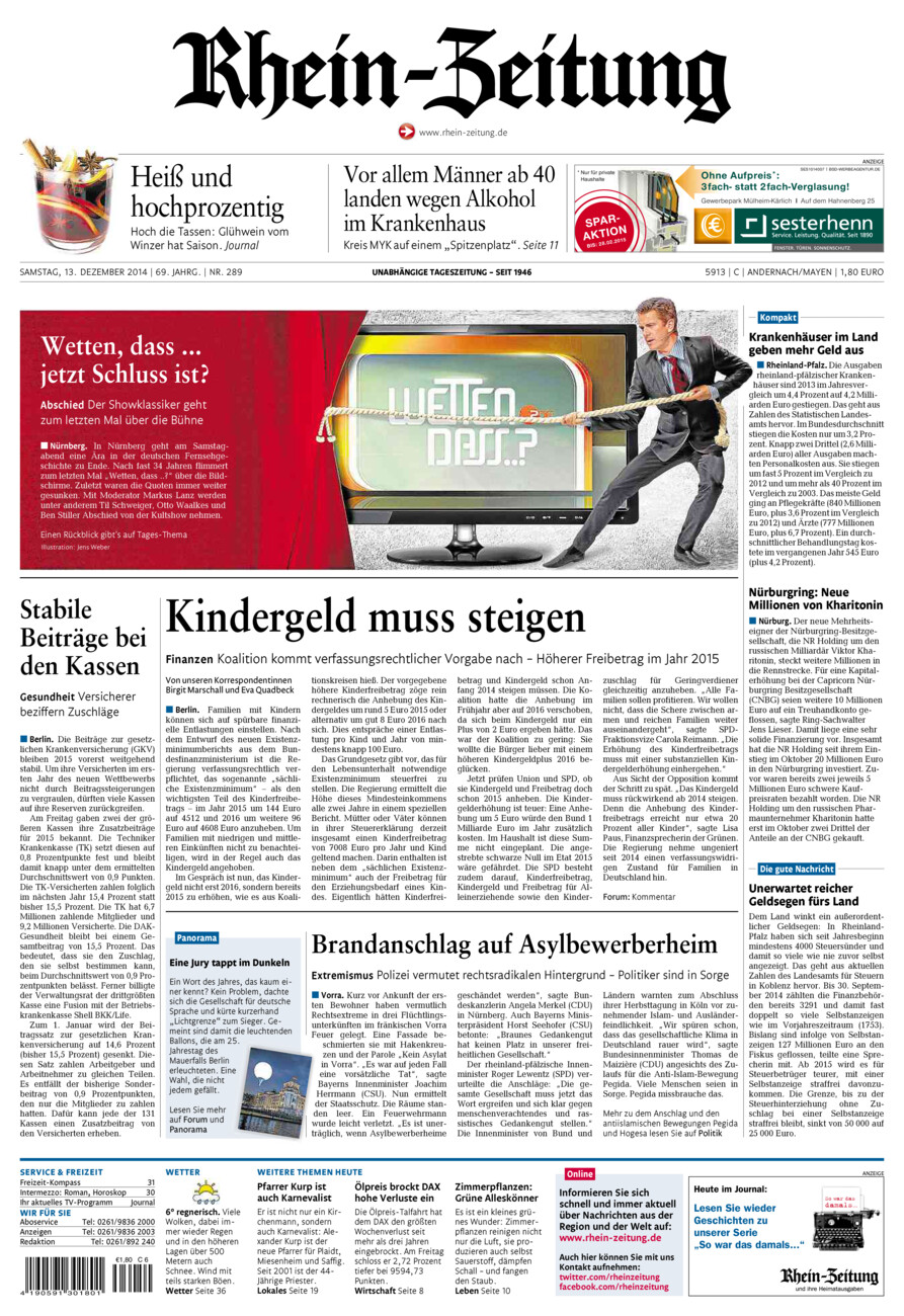 Rhein-Zeitung Andernach & Mayen vom Samstag, 13.12.2014