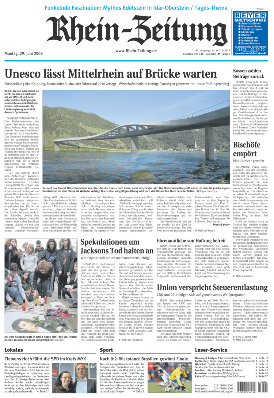 Rhein-Zeitung Andernach & Mayen vom Montag, 29.06.2009
