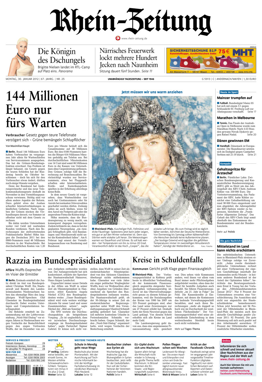 Rhein-Zeitung Andernach & Mayen vom Montag, 30.01.2012