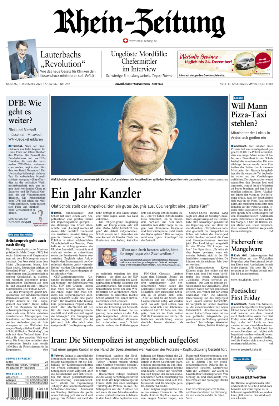 Rhein-Zeitung Andernach & Mayen vom Montag, 05.12.2022