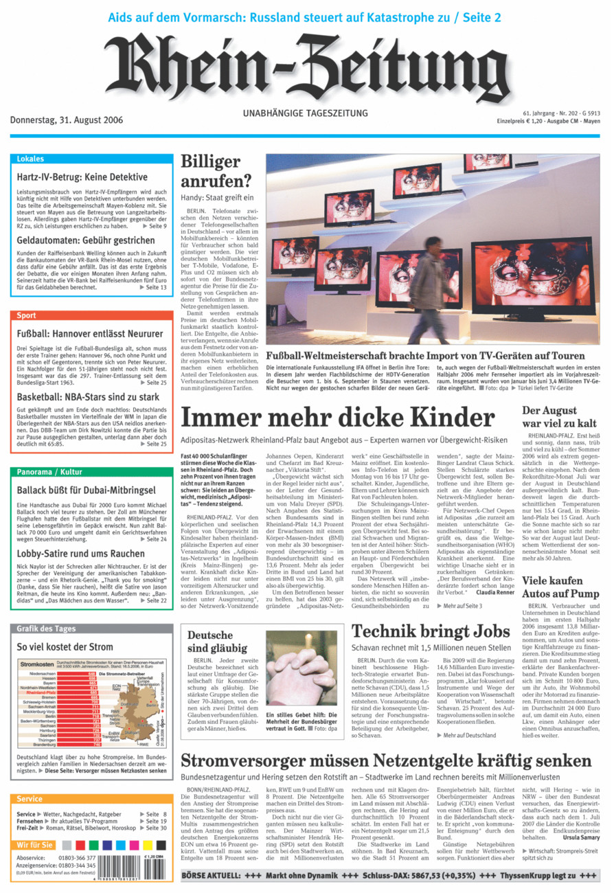 Rhein-Zeitung Andernach & Mayen vom Donnerstag, 31.08.2006