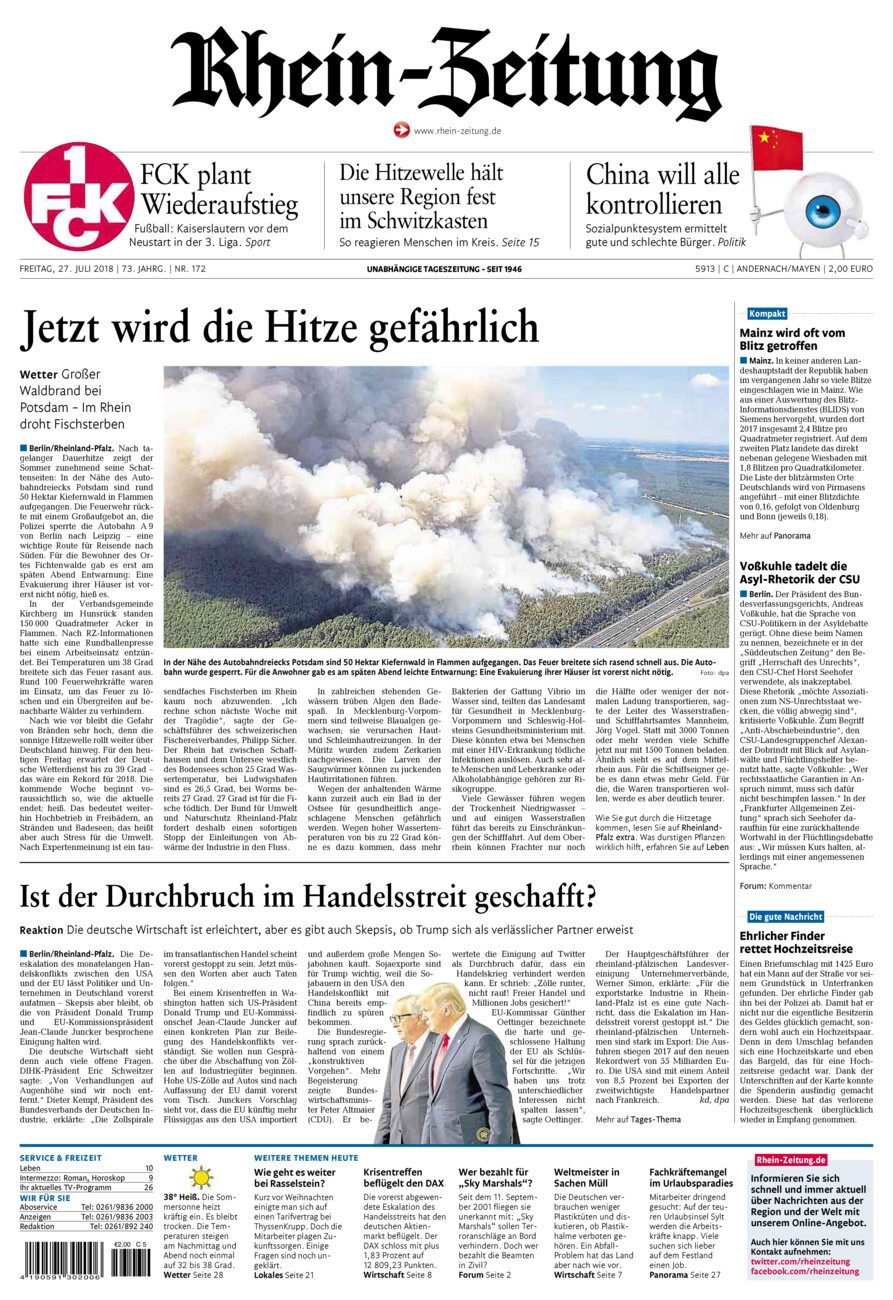 Rhein-Zeitung Andernach & Mayen vom Freitag, 27.07.2018