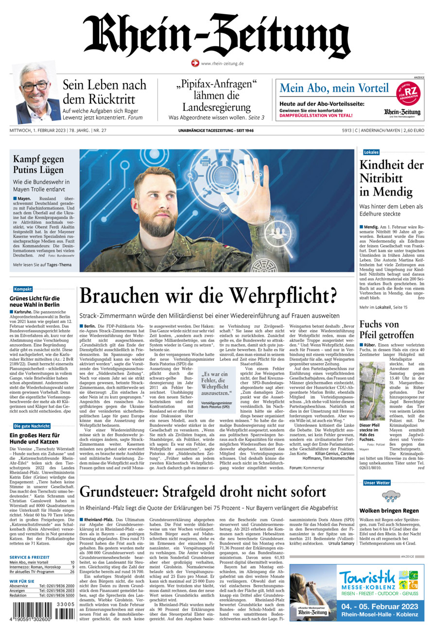 Rhein-Zeitung Andernach & Mayen vom Mittwoch, 01.02.2023