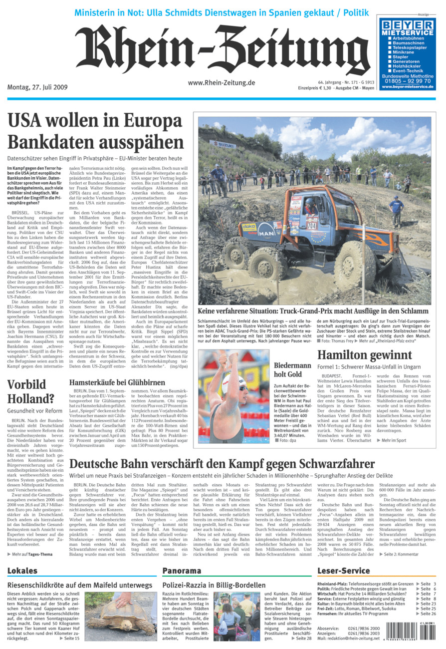 Rhein-Zeitung Andernach & Mayen vom Montag, 27.07.2009